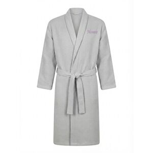 Kassatex New York Gray Waffle Cotton Robe S/M Memaw Embroidered Turkey - IW